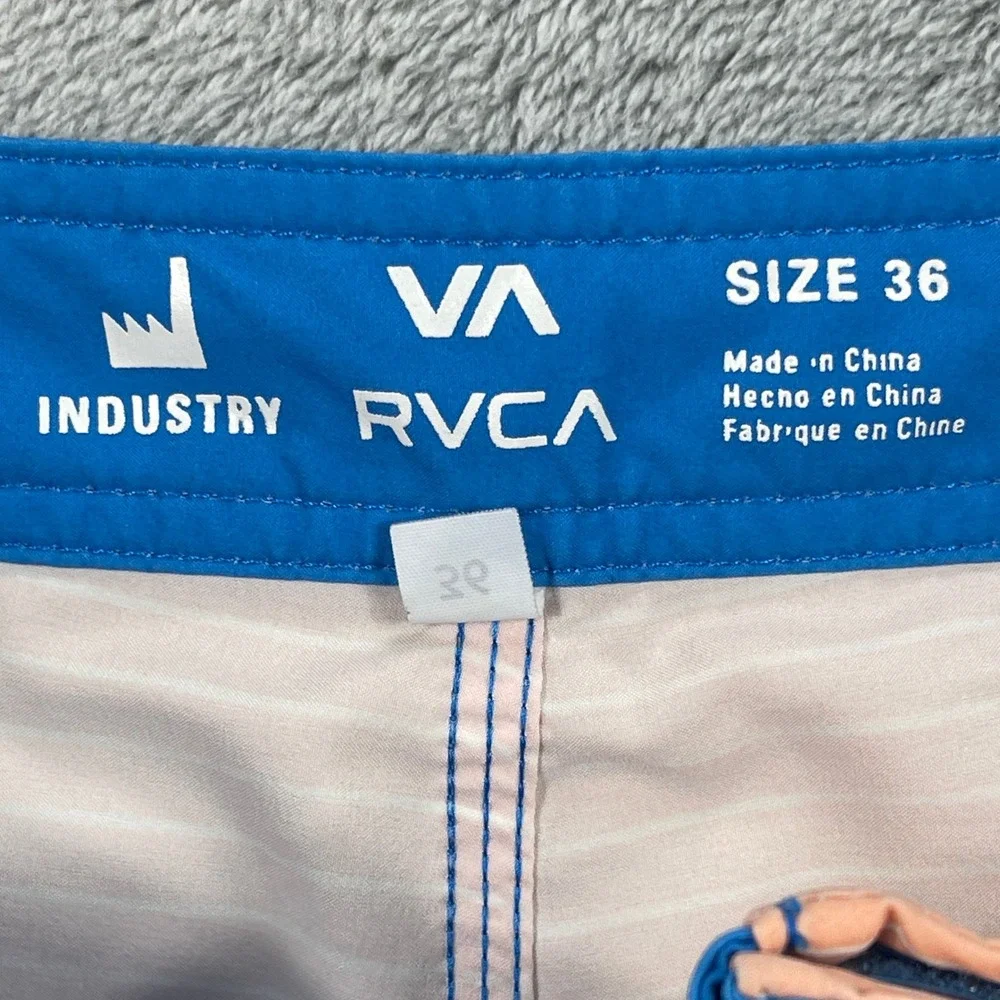 RVCA Board Shorts Men 36 Blue Peach Industry Striped Performance Stretch Pocket